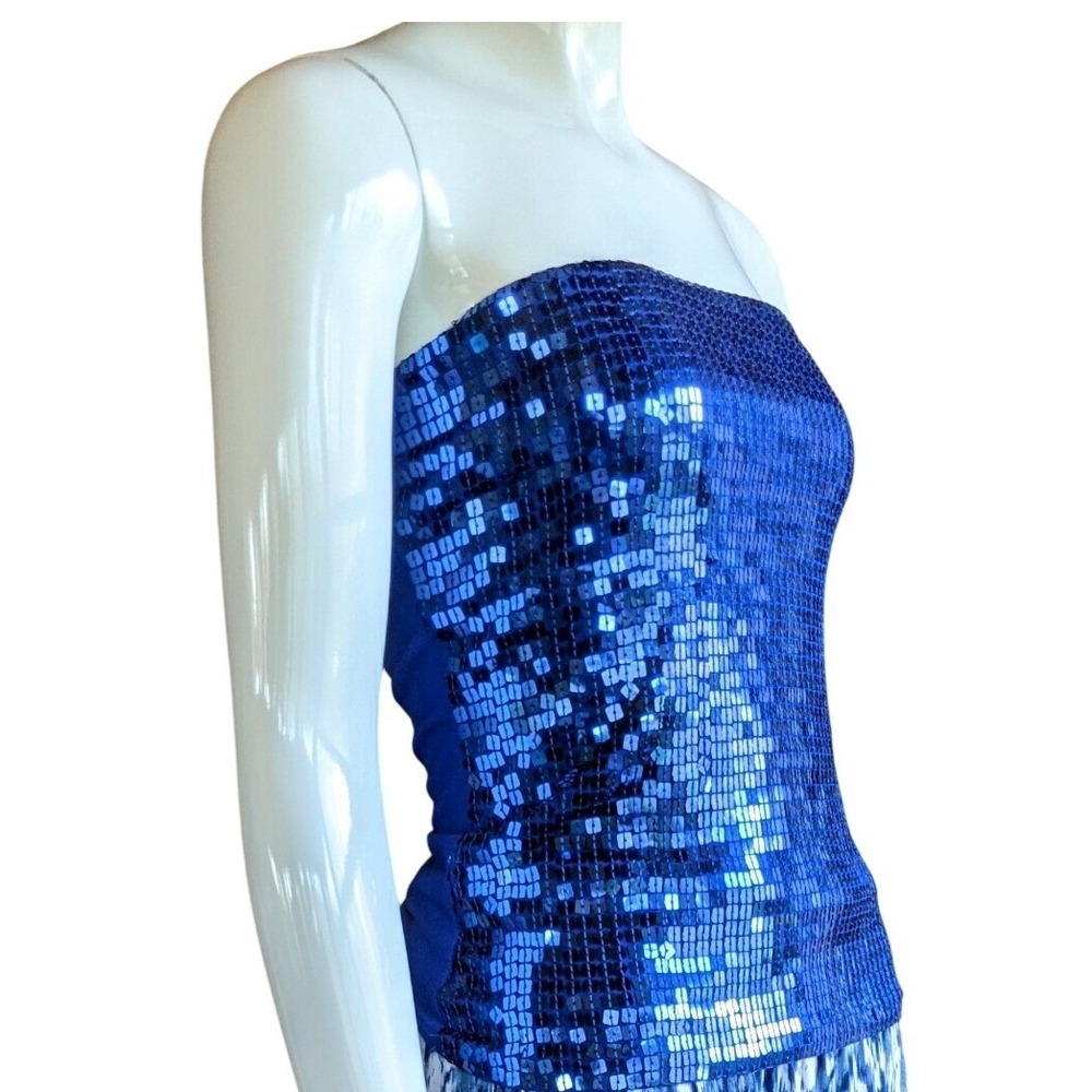 Womens Going Out Top S Deep Blue Sequin Clubwear Swifty Showgirl Festival Bling - Picture 3 of 6